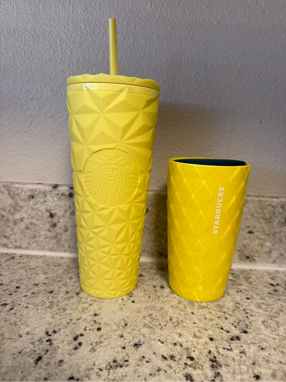 Starbucks Bright Yellow Textured Tumbler and Ceramic Cup Set
